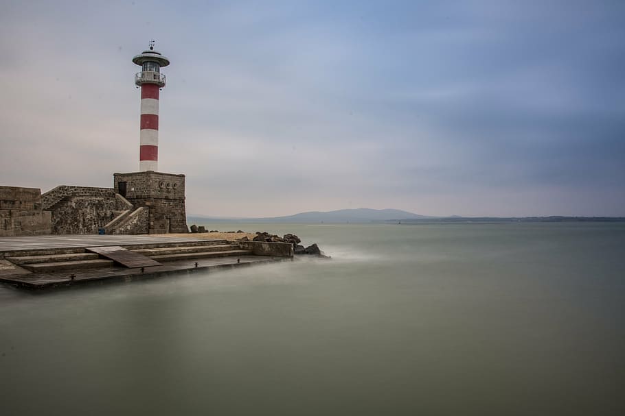 port, lighthouse, sea, coast, water, landmark, harbor, coastline HD wallpaper