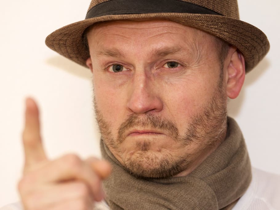 man, hat, finger high, warning, admonitory, male, portrait HD wallpaper