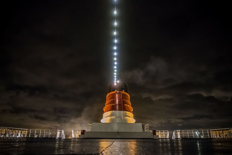 Orange and Gray Concrete Structures, architecture, clouds, cruise HD wallpaper