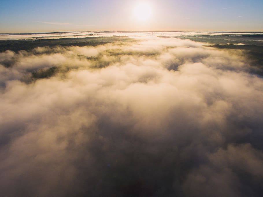 bird's-eye view of cloud, clouds, sky, aerial, sun, summer HD wallpaper