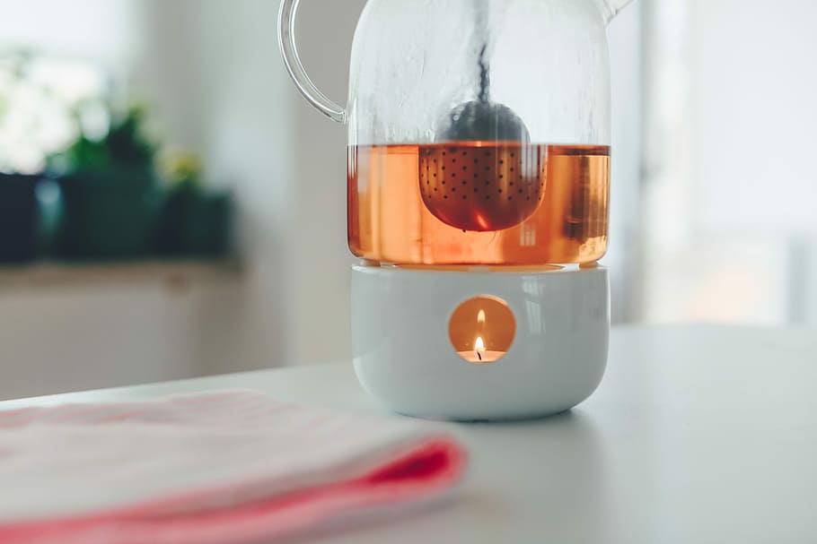 tealight candle with white holder on table, candle diffuser, pot HD wallpaper