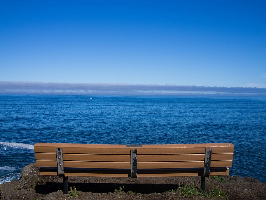 Bench, Sea, Sky, Blue, Twilight, America, travel, horizon over water HD wallpaper