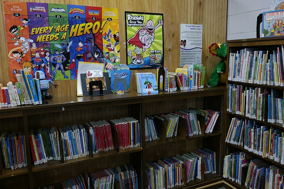 Hd Wallpaper Comic Books In Brown Wooden Bookshelves Library