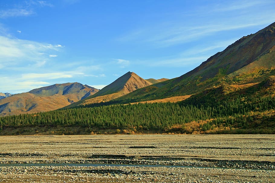 alaska, wilderness, glacier bed, river bed, mountain, nature, HD wallpaper