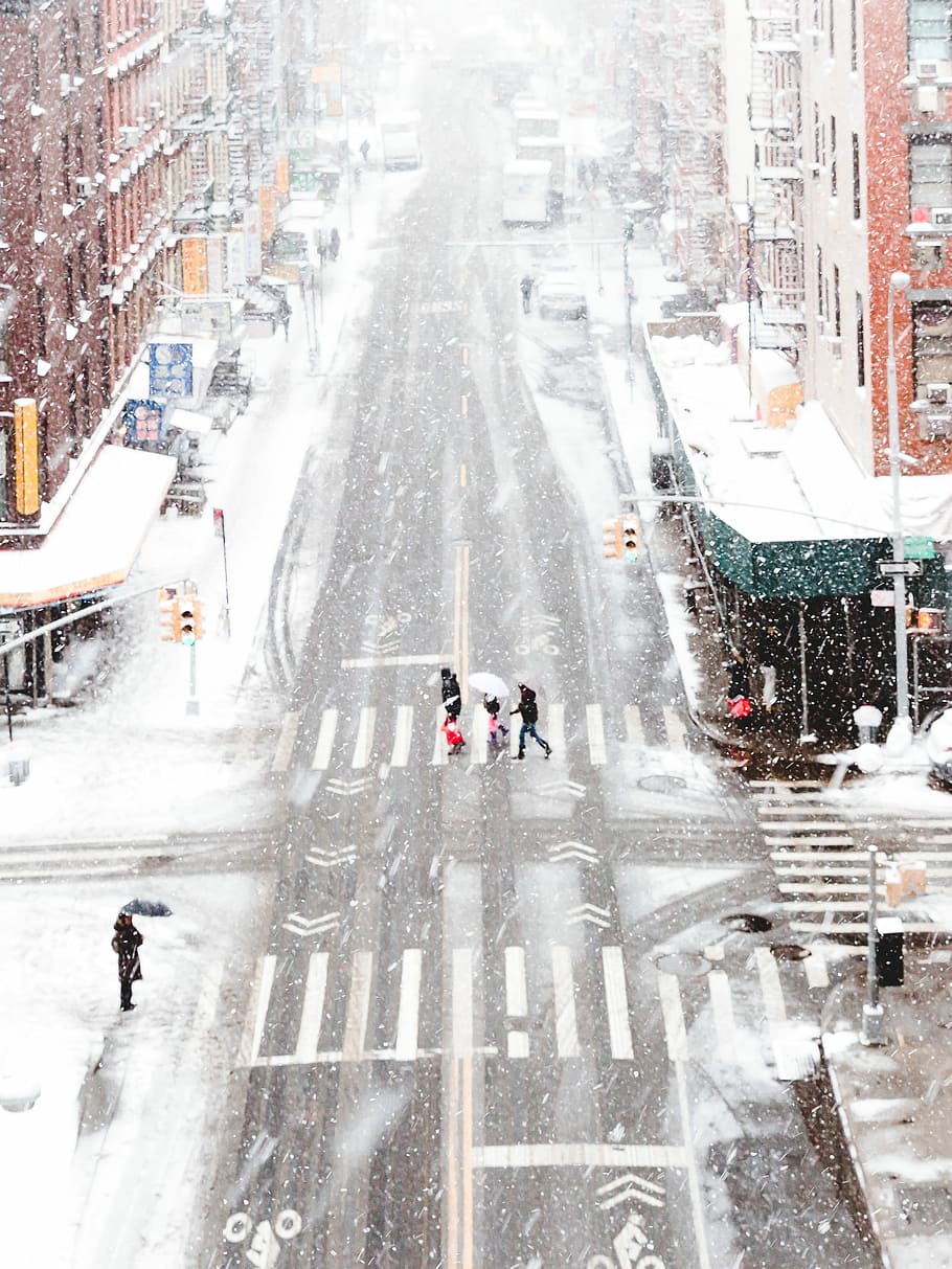 person crossing pedestrian lane during daytime, snow, winter HD wallpaper