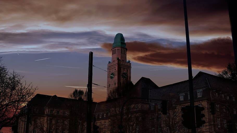 Gelsenkirchen, Buer, Town Hall, ruhr area, cloud - sky, sunset, HD wallpaper