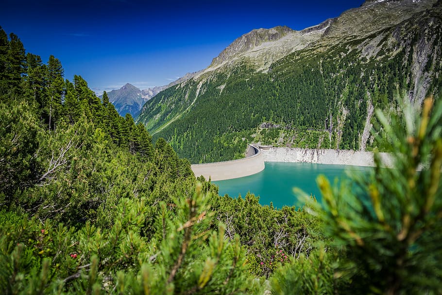 Reservoir, schlegeis, ginzling, zillertal, tyrol, mountains, HD wallpaper