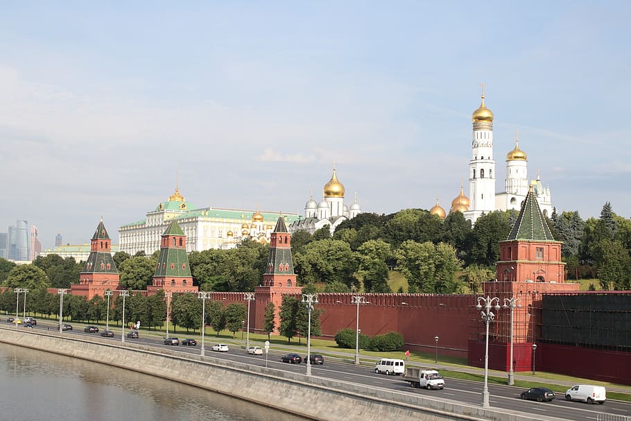 moscow, the kremlin, river, road, wall, built structure, building exterior, HD wallpaper