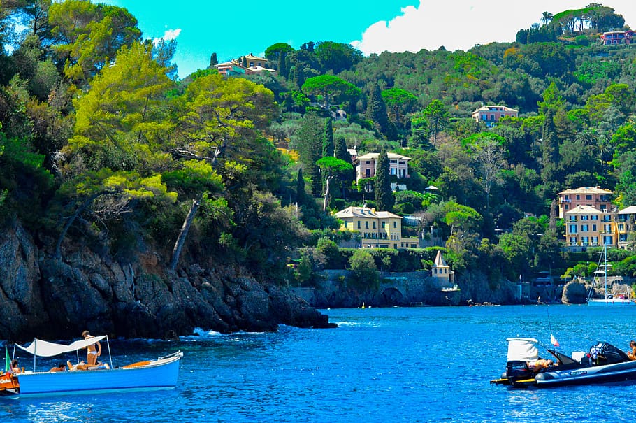 portofino, liguria, yacht, the italian riviera, boats, cliffs, HD wallpaper