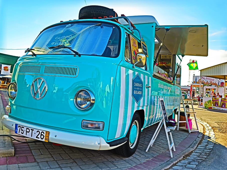vw, van, combi, retro, volkswagen, ice cream truck, transportation, HD wallpaper
