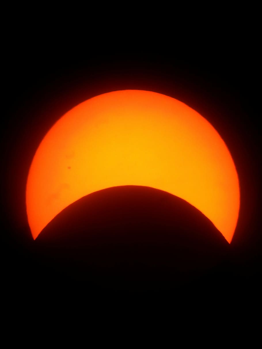 photo of orange crescent moon illustration, solar eclipse, sun