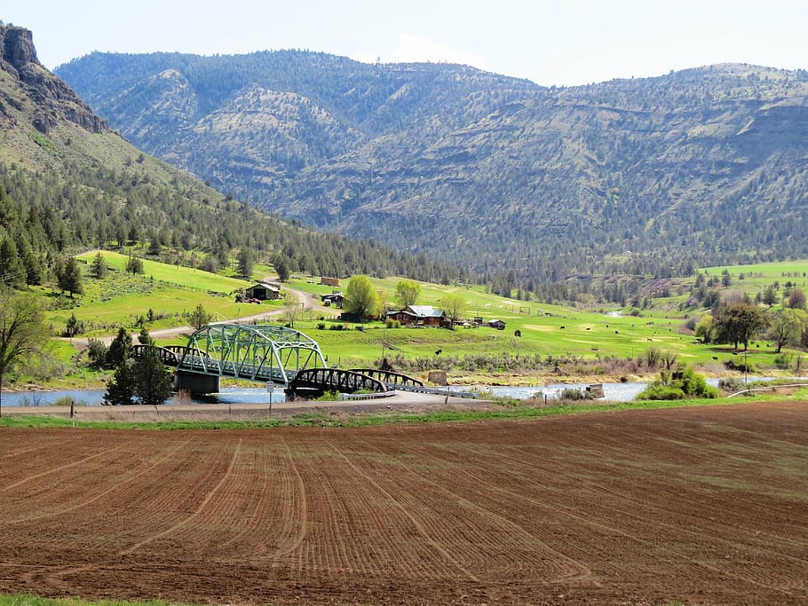 iron bridge, north fork, john day, river, oregon, rock formation HD wallpaper