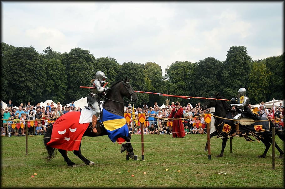 spectacular knight, knights, horses, lances, jousting tournament, HD wallpaper