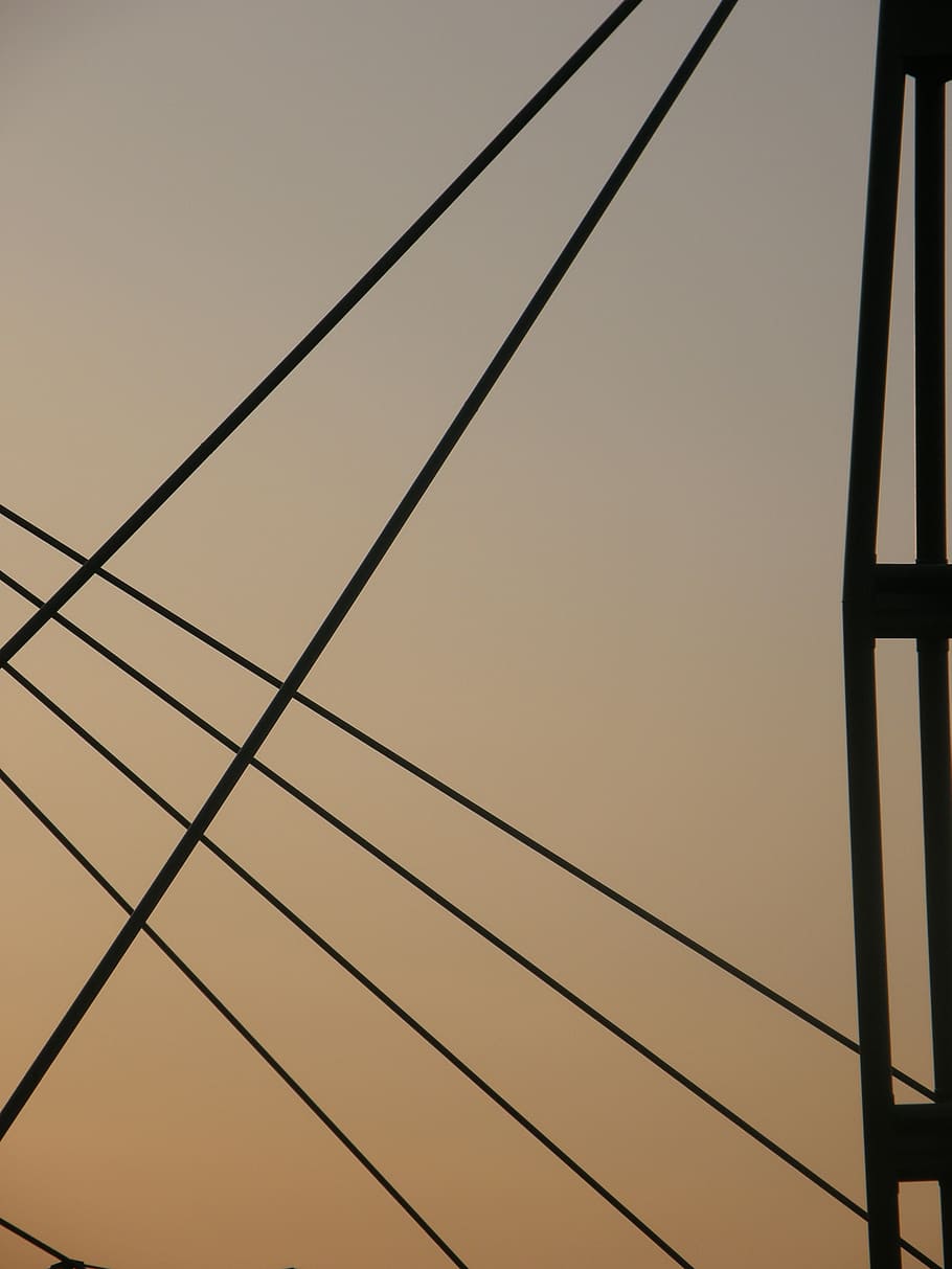 lines, cables, roof, span, sky, low angle view, no people, built structure HD wallpaper