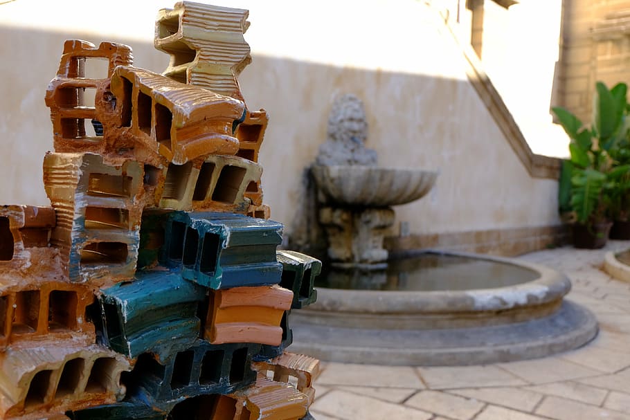 sculpture, contemporary art, bricks, architecture, day, built structure HD wallpaper