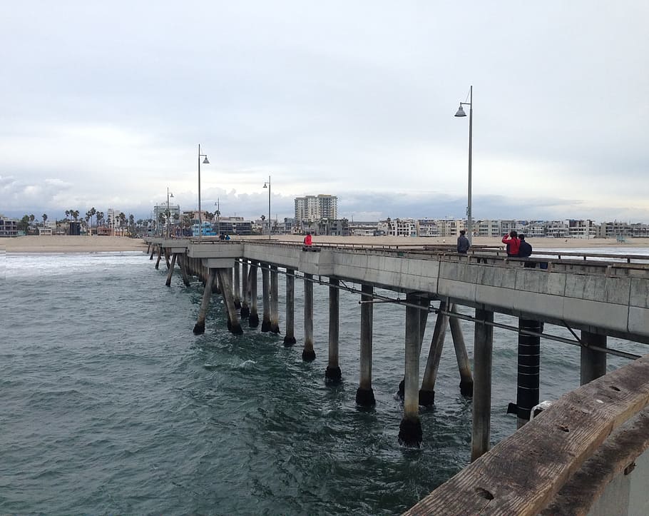 pier, cloudy, shore, sky, sea, travel, vacation, water, resort HD wallpaper