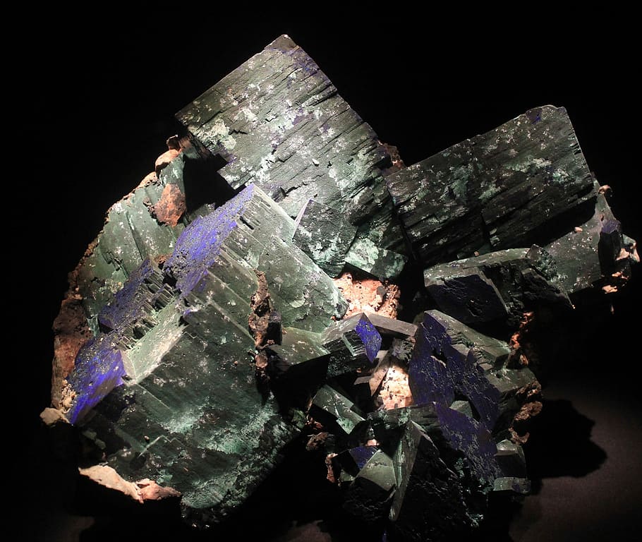 Malachite, Azurite, Mineral, Rock, Stone, crystals, black background, HD wallpaper