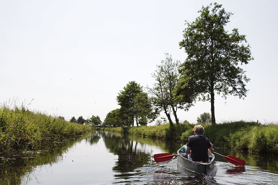 canoeing, paddle, channel, northern germany, lower saxony, water, HD wallpaper