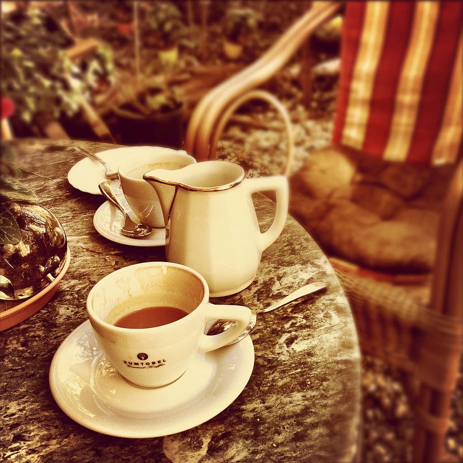 coffee, tea, espresso, cup, plates, table, breakfast, morning HD wallpaper