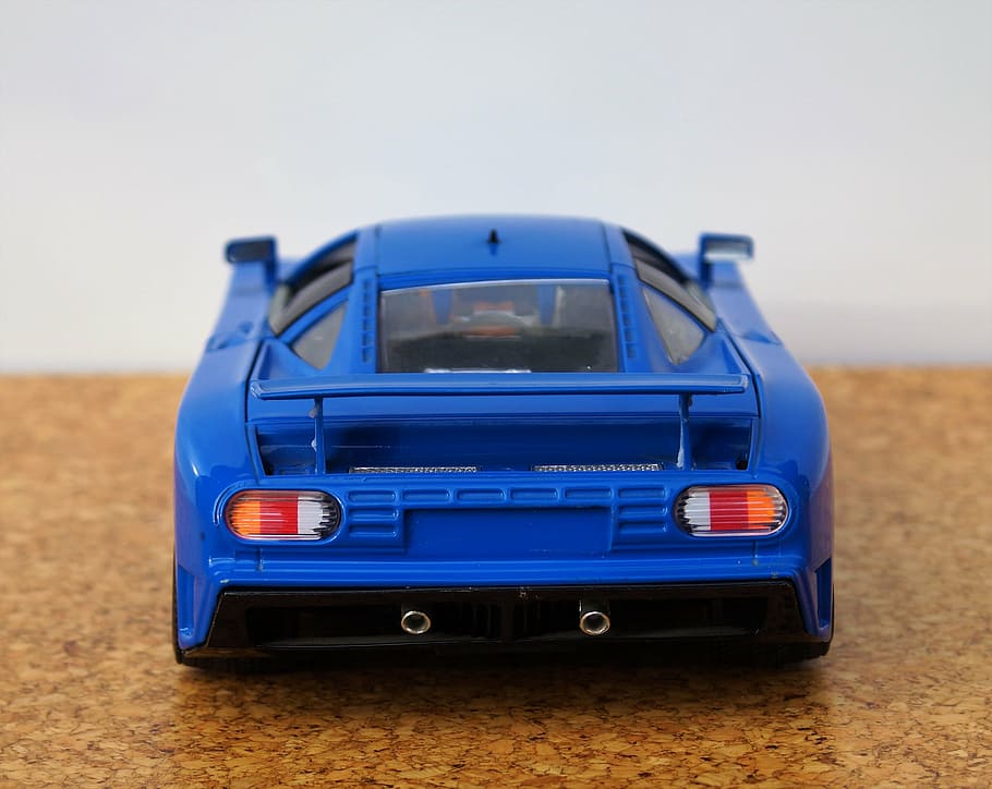 model car, bugatti, auto, oldtimer, toys, sports car, blue HD wallpaper