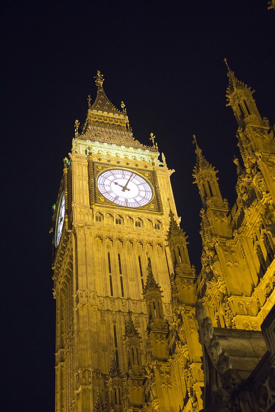 elizabeth tower, nighttime, clock, floodlit, victorian architecture HD wallpaper