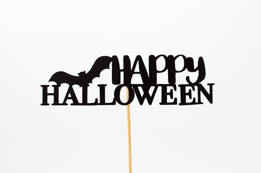 happy Halloween signage, white background with Happy Halloween text overlay HD wallpaper