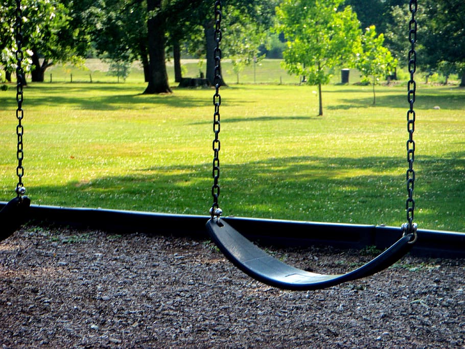close-up photo of blue swing during daytime, park, playground HD wallpaper