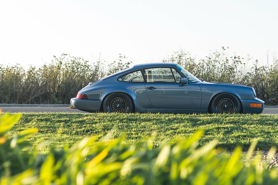 gray coupe beside green lawn, nature, plants, grass, car, travel HD wallpaper