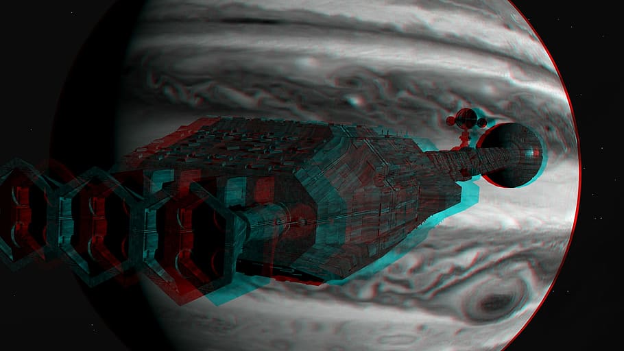 planet Jupiter, Anaglyph, red green, red green glasses, 3d, science fiction