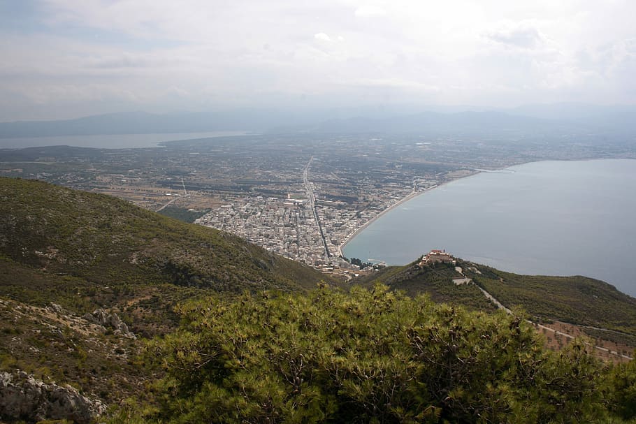 View from the monastery of St Patapius, Loutraki, Greece, clouds HD wallpaper