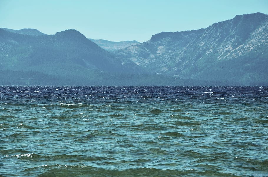 sea, water, ocean, waves, nature, mountain, trees, blue, scenics - nature HD wallpaper