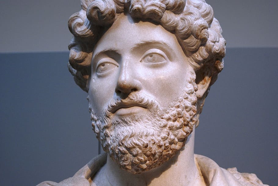 marcus aurelius, roman, emperor, statue, face, beard, history