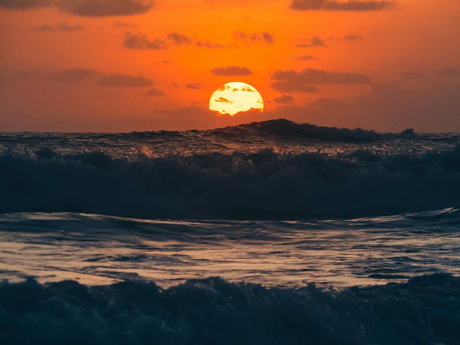 sea waves during sunrise painting, sea waves under sunset, water HD wallpaper