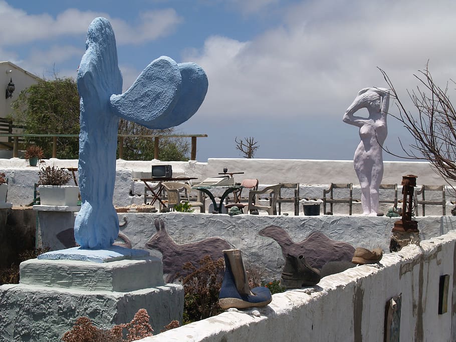 statues, art, lanzarote, cloud - sky, sculpture, art and craft HD wallpaper