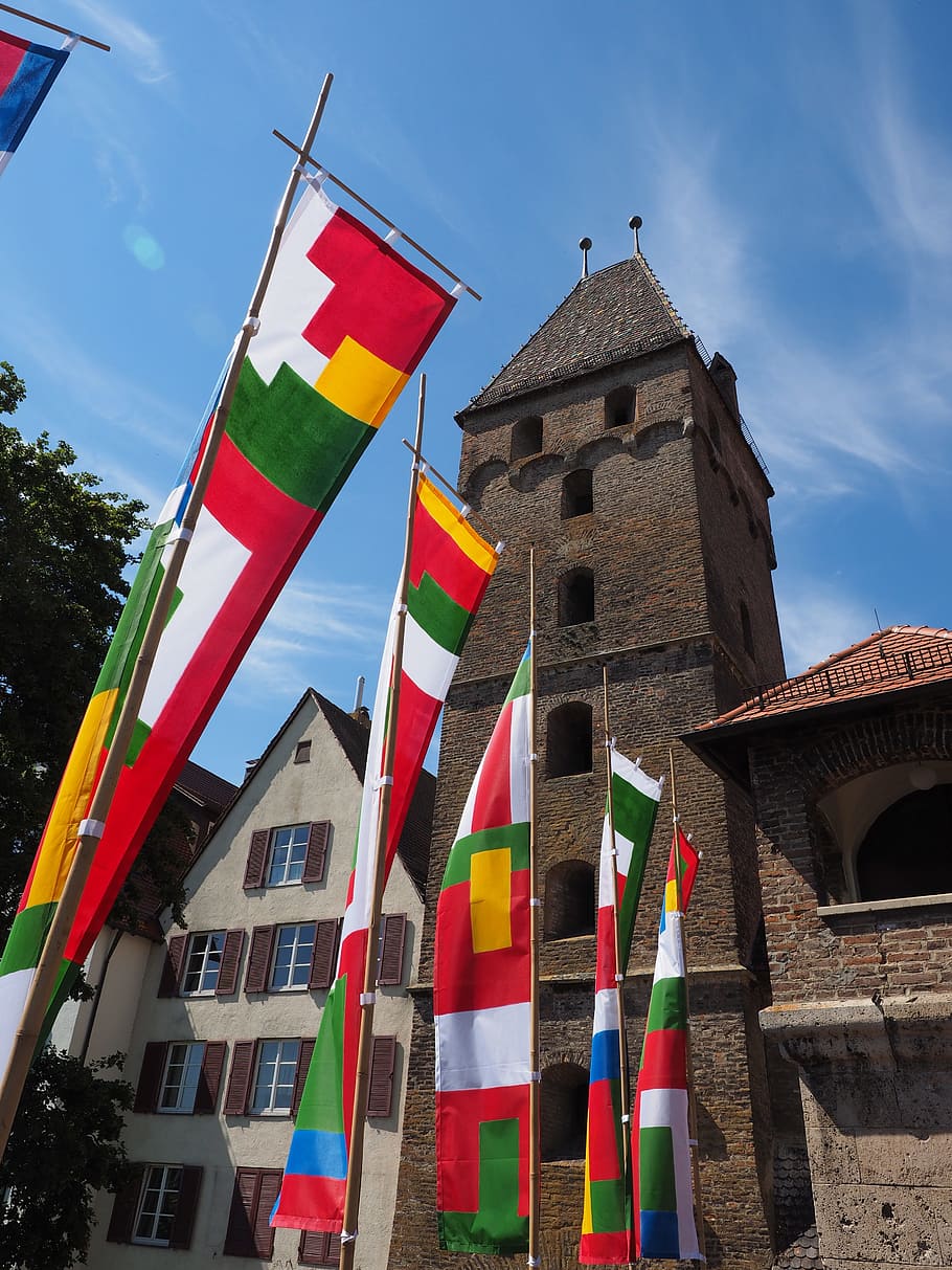 Flags, Colorful, Blow, Wind, Flutter, danube fixed, ulm, metzgerturm HD wallpaper