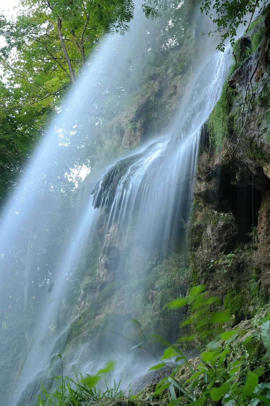 waterfalls with green plant on the rock mountain, urach waterfall, HD wallpaper