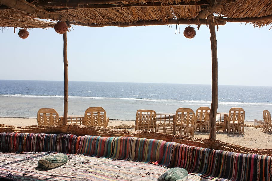 Bedouin, Bar, Cozy, Beach, sea, horizon over water, scenics, HD wallpaper
