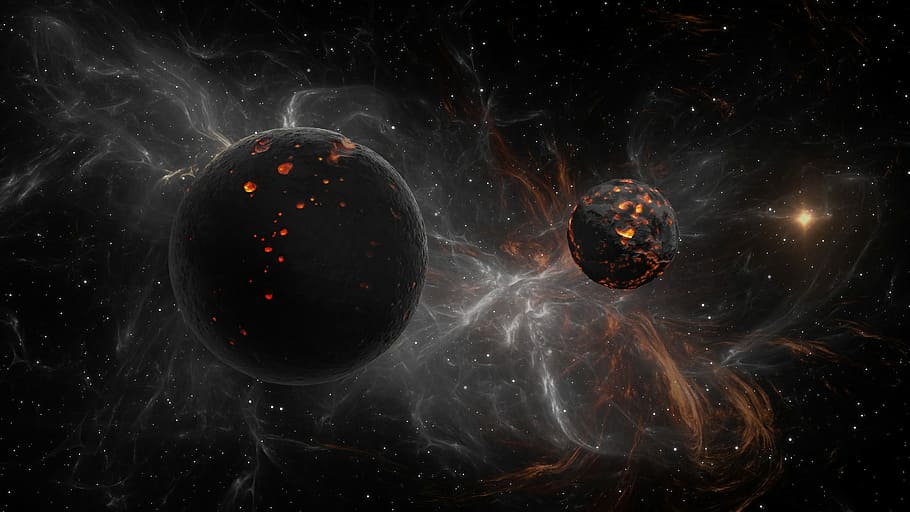 two gray planets, astronomy, space, moon, galaxy, star, cosmos HD wallpaper