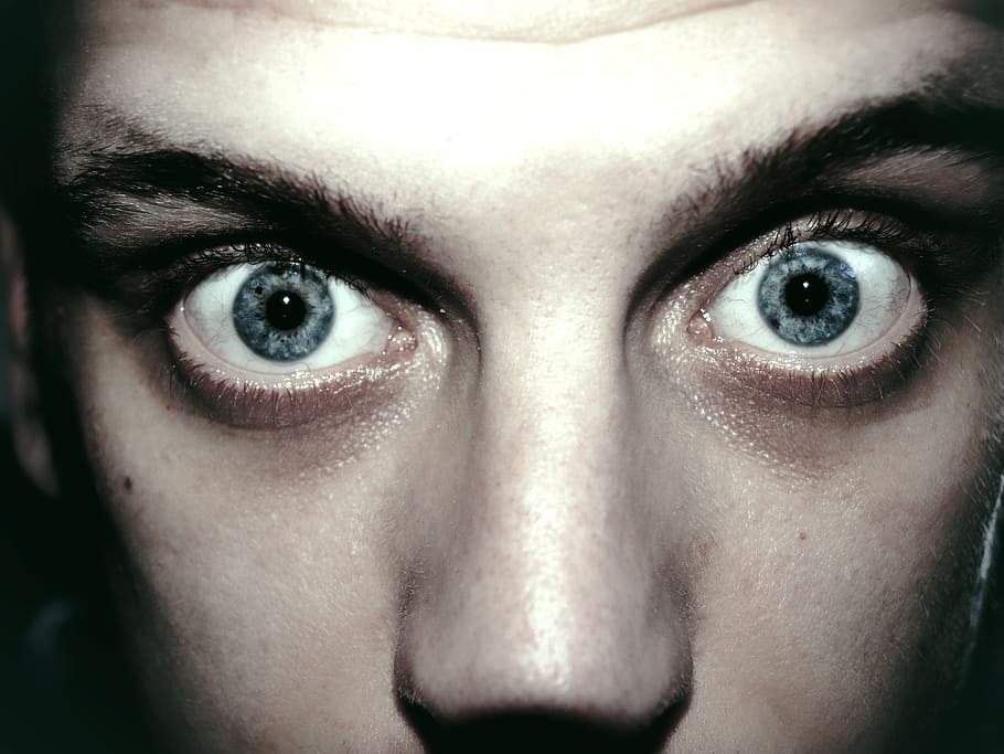 close-up photo of person's pair of blue eyes, man, portrait, face