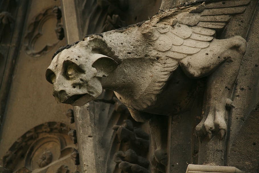 grey winged creature architectural ornament, gargoyle, architecture HD wallpaper
