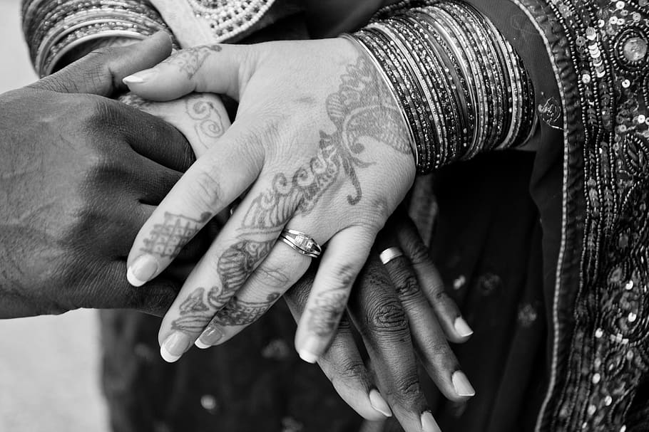 person's hand holding persons hand, hands, ring, wedding, henna HD wallpaper