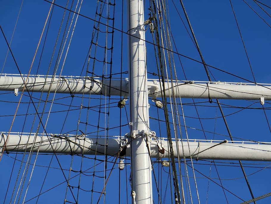 Masts, Gorch Fock, Stralsund, training ship, sailing ship, rope HD wallpaper