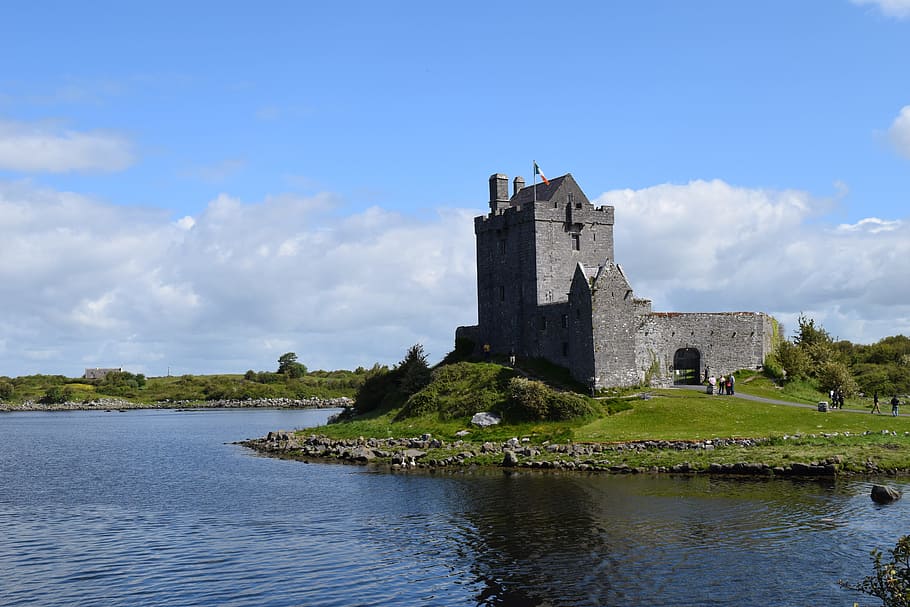gray stone castle near body of water, Ireland, dunguire castle