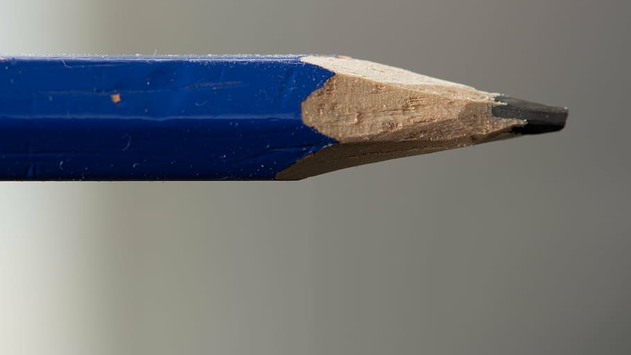 sharpened blue lead pencil, brown, led, still, items, things, HD wallpaper