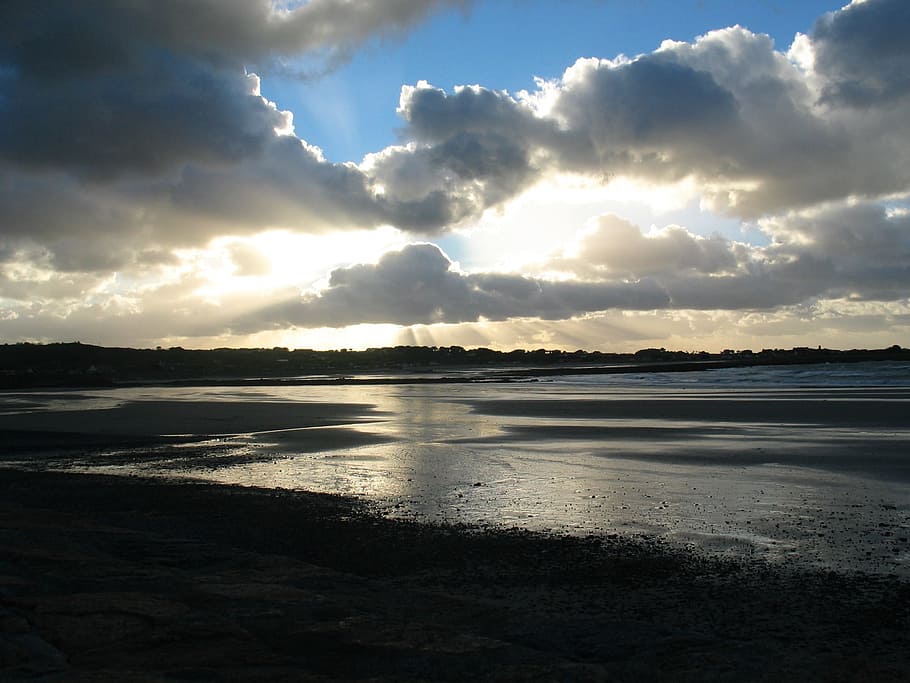 Winter, Beach, Sun, Clouds, Sea, Sunset, nature, shore, coast HD wallpaper