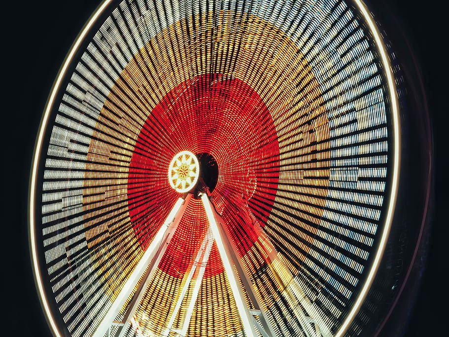 red, blue, and brown Ferris Wheel with black background, carnival HD wallpaper