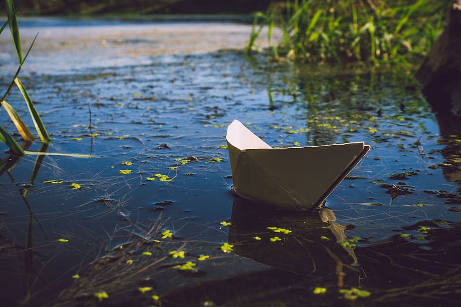Photo of White Paper Boat on Body of Water, daylight, float, lake HD wallpaper