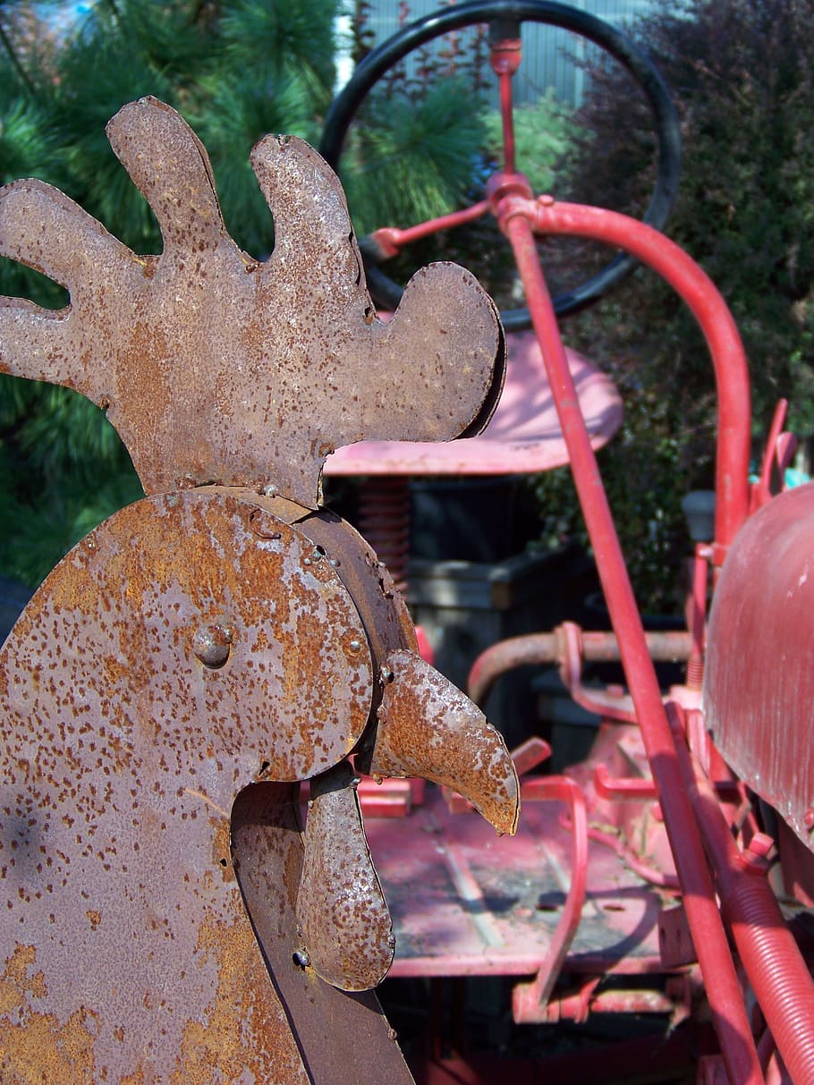 rust, metal, iron, old, rooster, farm, rustic, tractor, antique HD wallpaper