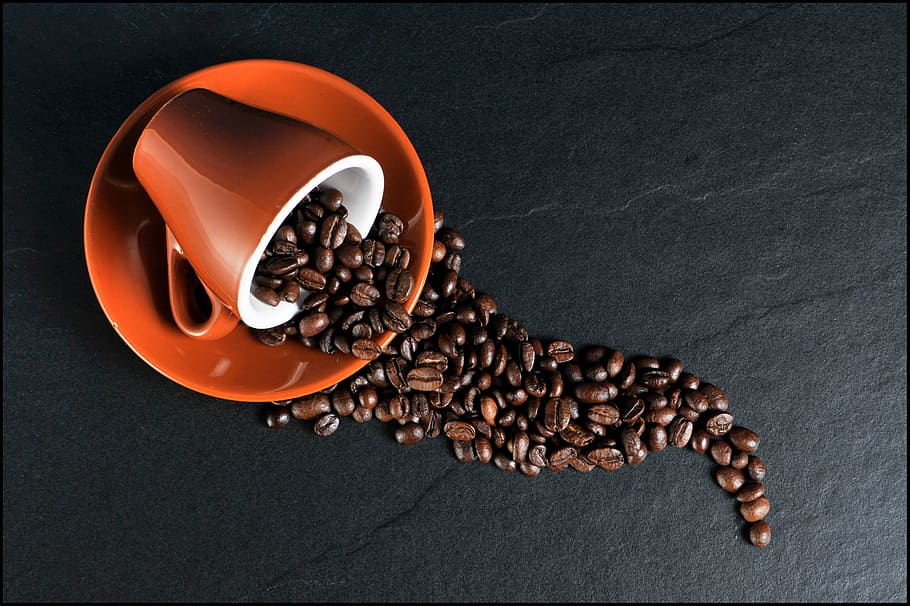 Espresso coffee beans, cup, caffeine, coffee - Drink, brown, cafe, HD wallpaper