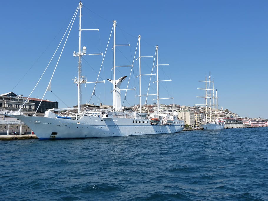 turkey, bosphorus, side, sailing, ship, white, mast, nautical vessel HD wallpaper